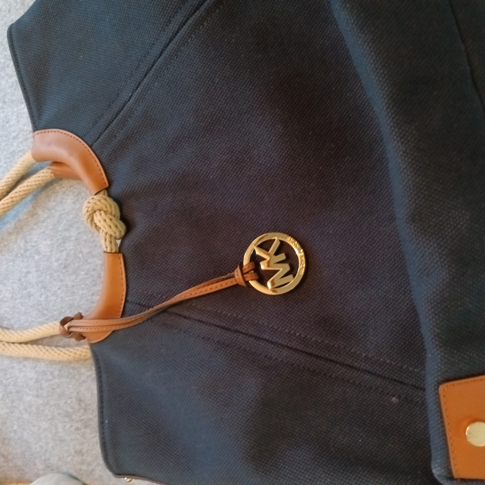 Michael Kors Blue and Tan Satchel/Tote with Signature Emblem - Picture 4 of 8